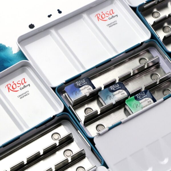 Пенал для акварельных красок металлический 28 кювет ROSA Gallery