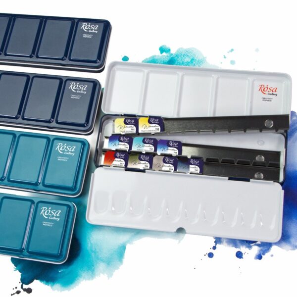 Пенал для акварельных красок металлический 28 кювет ROSA Gallery