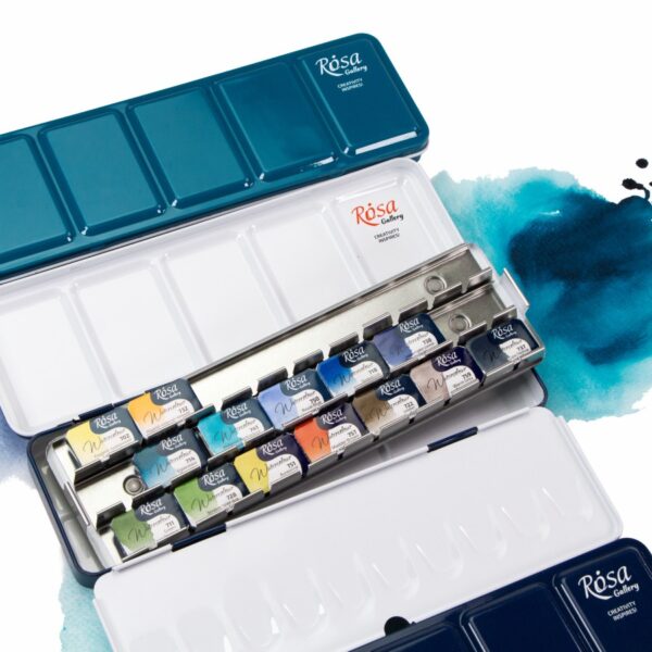 Пенал для акварельных красок металлический 28 кювет ROSA Gallery
