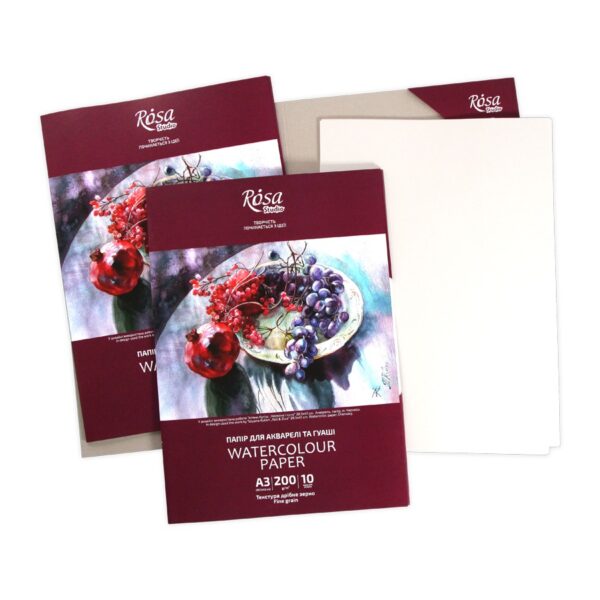 Watercolours paper, folder, 10 sheets, Fine grain 200g/m2 ROSA Studio