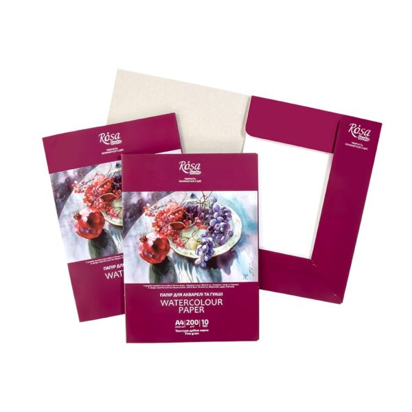 Watercolours paper, folder, 10 sheets, Fine grain 200g/m2 ROSA Studio