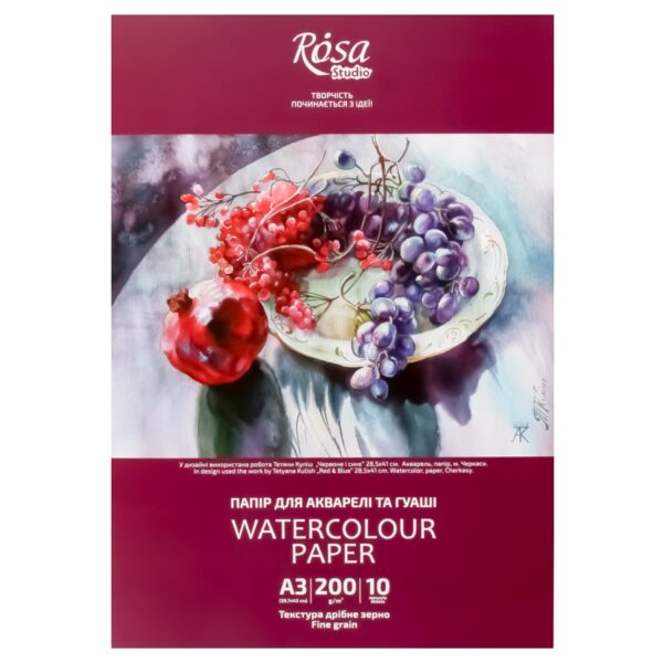 Watercolours paper, folder, 10 sheets, Fine grain 200g/m2 ROSA Studio