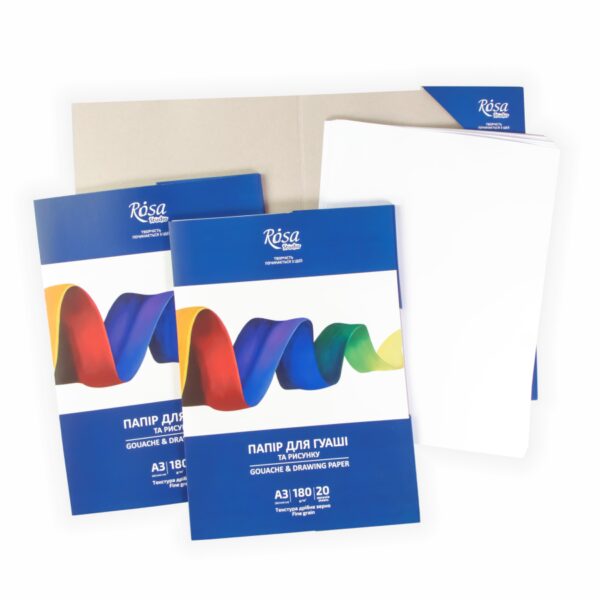 Gouache paper, folder, 20 sheets, Fine grain 180g/m2 ROSA Studio