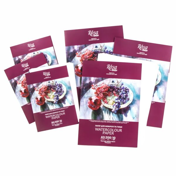 Watercolours paper, folder, 10 sheets, Fine grain 200g/m2 ROSA Studio