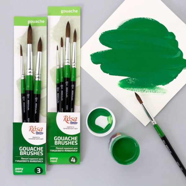 Set of brushes 4, Synthetic, 3pc., Flat №10, Round №0,6, Long Handle, ROSA Studio