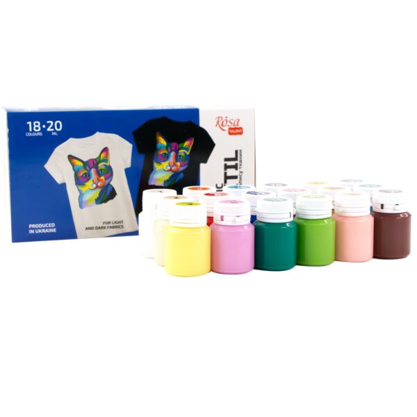 Набір акрилу для розпису тканин  CAT 18кол. 20мл ROSA TALENT