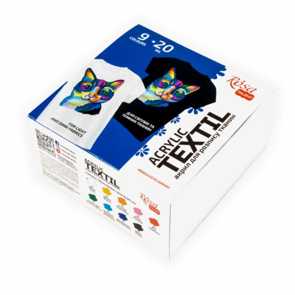 Набір акрилу для розпису тканин  CAT 18кол. 20мл ROSA TALENT