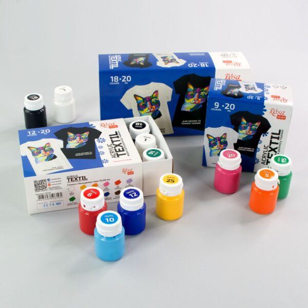 Набір акрилу для розпису тканин  CAT 18кол. 20мл ROSA TALENT