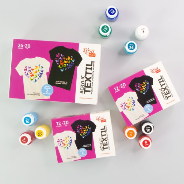 Набір акрилу для розпису тканин  UNICORN 9кол., 20мл,пастельні кольори ROSA TALENT