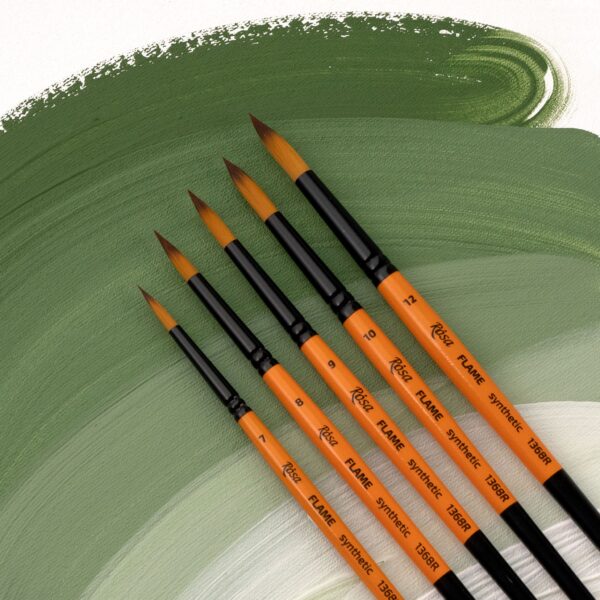 Synthetic Flat Brush, FLAME 1368F, Short Handle, ROSA