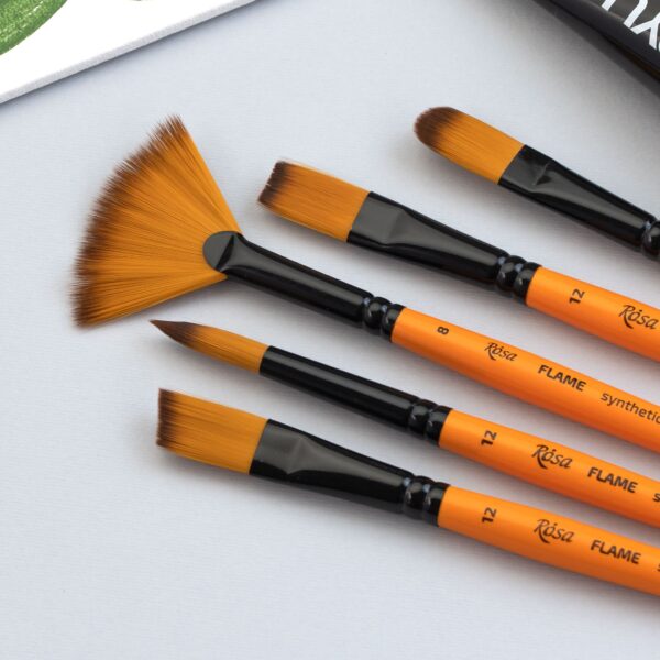 Synthetic Flat Brush, FLAME 1368F, Short Handle, ROSA