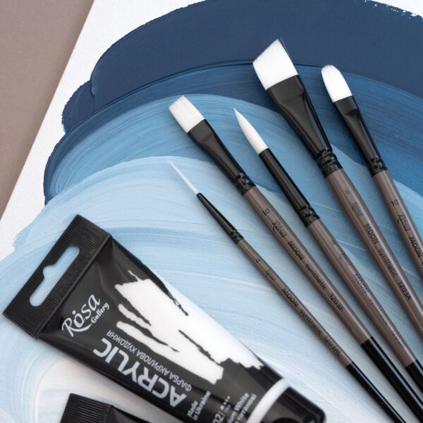 Synthetic Flat Brush, MOON 1203F, Short Handle, ROSA