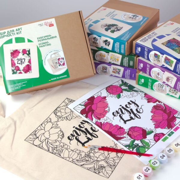 Set, ecobag-coloring, black, „Ginkgo Leaves“, cotton 240 gsm, 38x42 cm, ROSA Talent