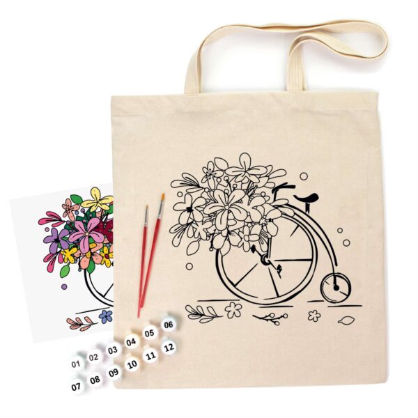 Set, ecobag-coloring, „Flower Bicycle“, cotton 220 gsm, 38x42 cm, ROSA Talent