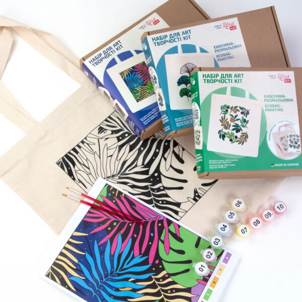 Set, ecobag-coloring, „Peonies“, cotton 220 gsm, 38x42 cm, ROSA Talent