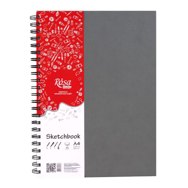 Блокноти для рисунку на спіралі A4 100г/м 80л ROSA Studio