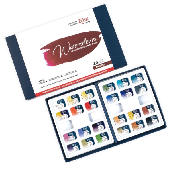 Набір акварелі "Модерн" в металевому пеналі 21 колір ROSA Gallery