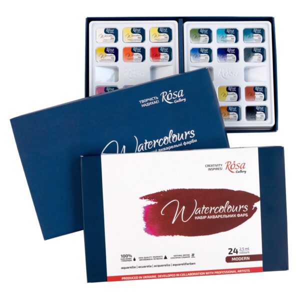 Набір акварелі "Модерн" в металевому пеналі 21 колір ROSA Gallery