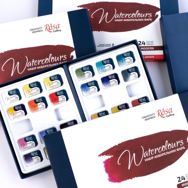 Набір акварелі "Модерн" в металевому пеналі 21 колір ROSA Gallery