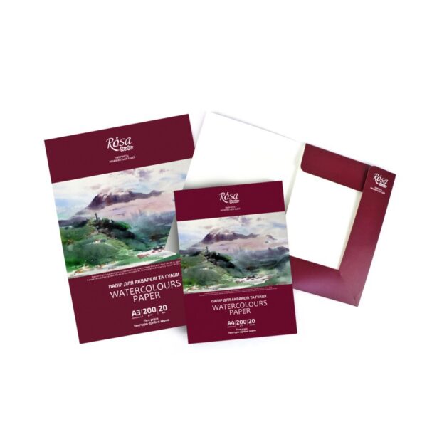 Папки для акварелі 20арк Дрібне зерно 200г/м2 А3/А4 ROSA Studio