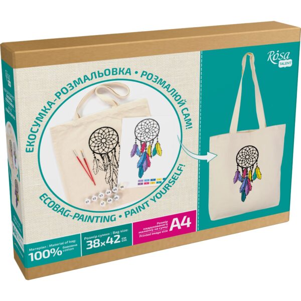 Set, ecobag-coloring, „Dream Catcher“, cotton 220 gsm, 38x42 cm, ROSA Talent