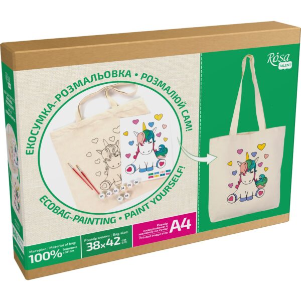 Set, ecobag-coloring, „Unicorn“, cotton 220 gsm, 38x42 cm, ROSA Talent