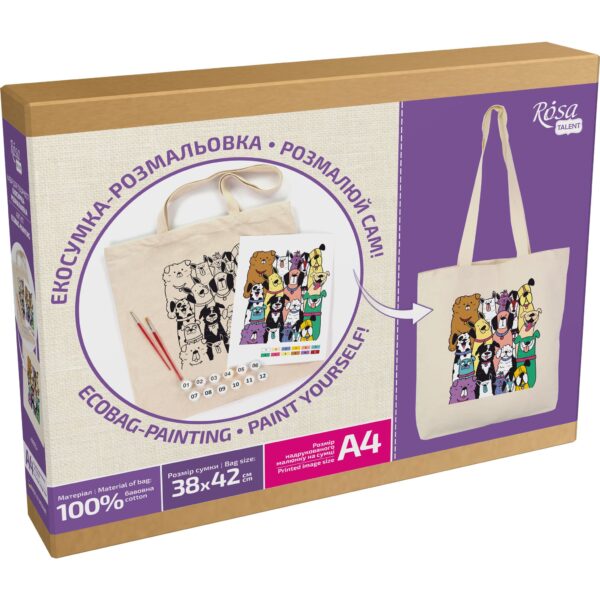 Set, ecobag-coloring, „Dogs“, cotton 220 gsm, 38x42 cm, ROSA Talent