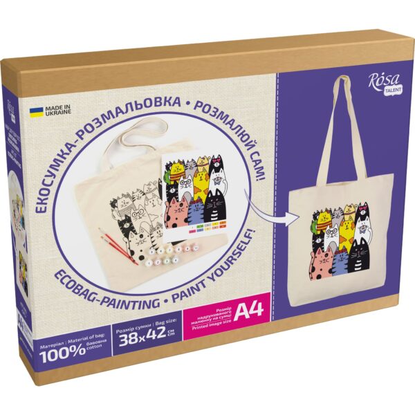 Set, ecobag-coloring, „Cats“, cotton 220 gsm, 38x42 cm, ROSA Talent