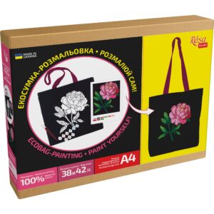 Set, ecobag-coloring, black, „Tender Рeony“, cotton 240 gsm, 38x42 cm, ROSA Talent