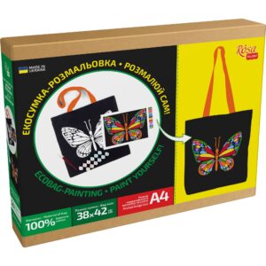 Set, ecobag-coloring, black, „Magic Butterfly“, cotton 240 gsm, 38x42 cm, ROSA Talent