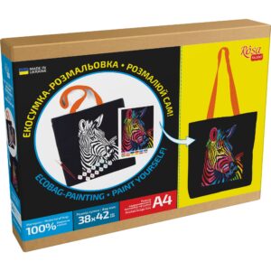 Набір, екосумка-розмальовка, чорна, „Чарівний метелик“, бавовна 240 г/кв.м, 38х42см, ROSA Talent