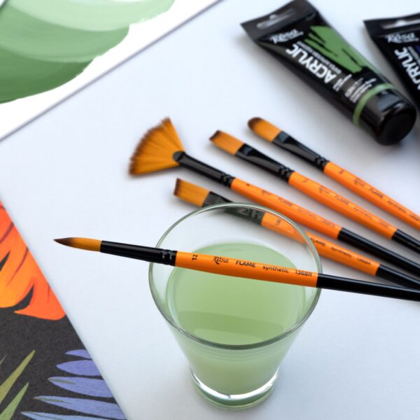 Synthetic Fan Brush, FLAME 1368FN, Short Handle, ROSA