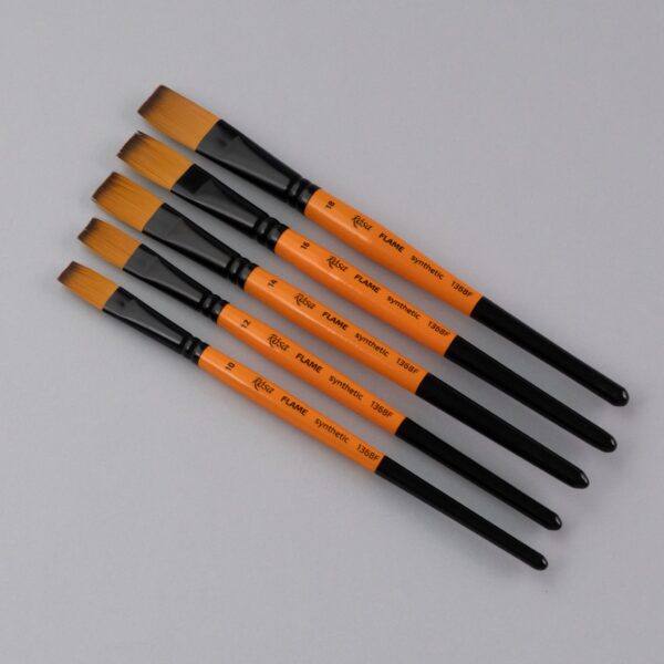 Synthetic Flat Brush, FLAME 1368F, Short Handle, ROSA