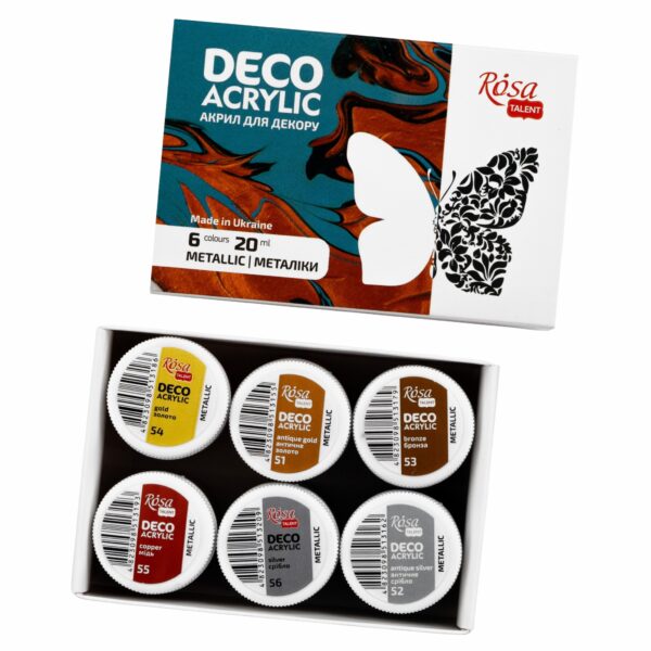 Фарби для декору металіки 6кол 20мл ROSA ТАLENT