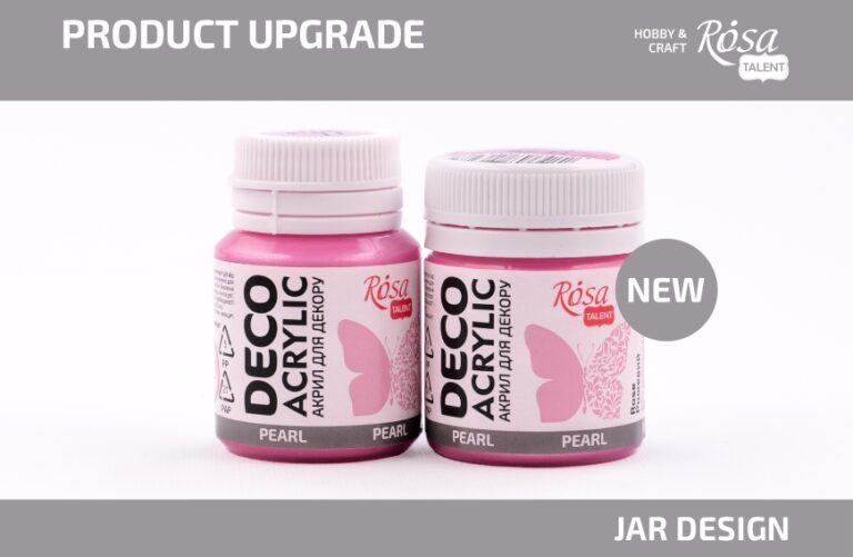 The update of a 20 ml jar of ROSA Talent acrylics for decoration and fabric
