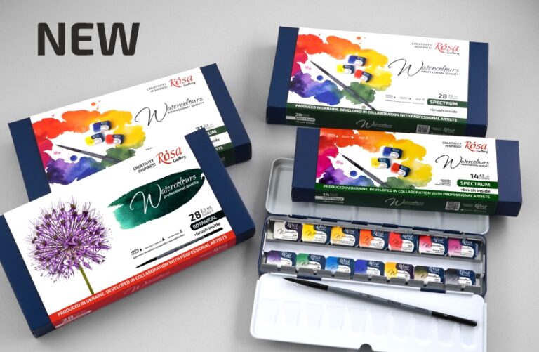 Нові набори професійних акварельних фарб ROSA Gallery в кюветах