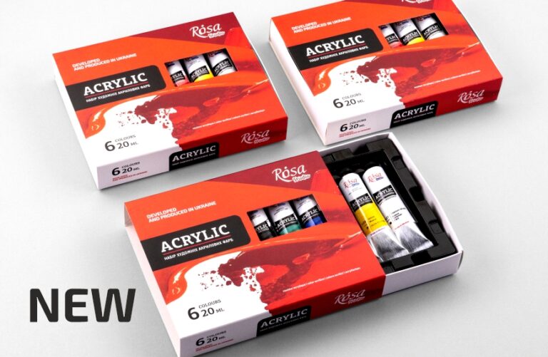 Оновлене упакування набору акрилових фарб ROSA Studio на 6 кольорів